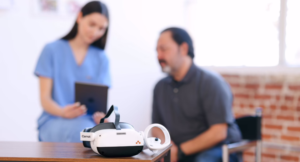 a technician prepares a patient to take a 60-4 visual field test